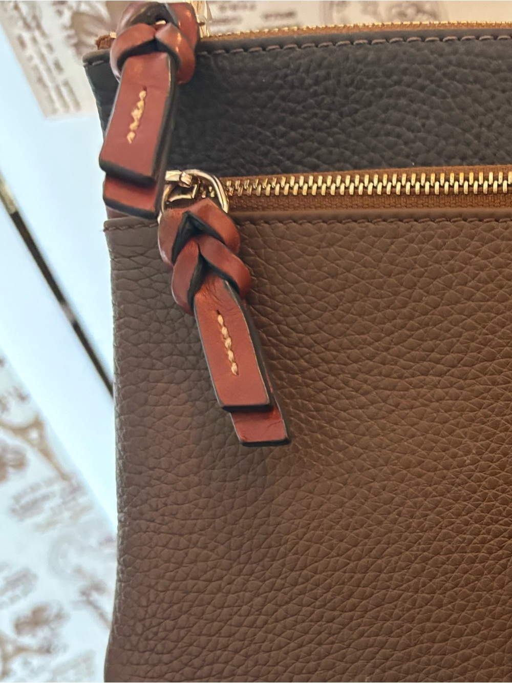 Dooney & Bourke Pebble Leather Brown and Black Crossbody Bag - Picture 3 of 15